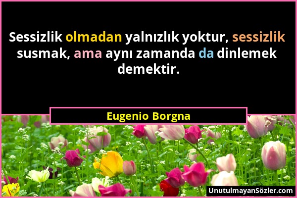 Eugenio Borgna - Sessizlik olmadan yalnızlık yoktur, sessizlik susmak, ama aynı zamanda da dinlemek demektir....