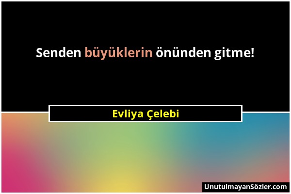 Evliya Çelebi - Senden büyüklerin önünden gitme!...