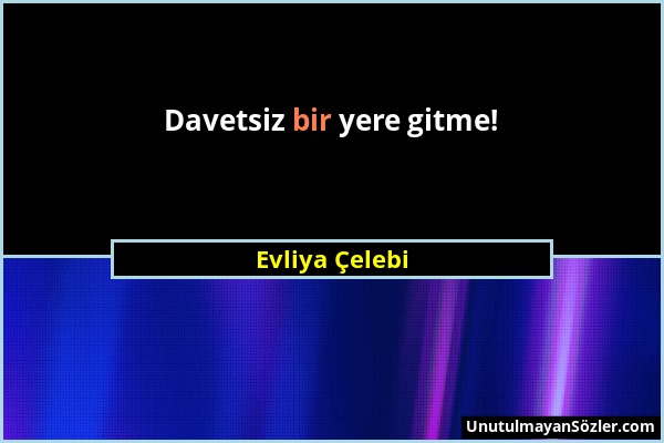 Evliya Çelebi - Davetsiz bir yere gitme!...