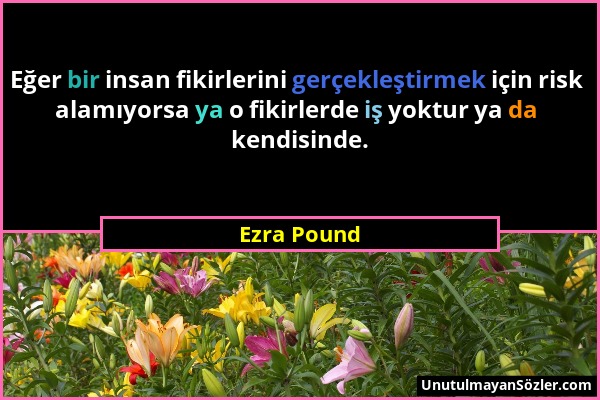 Ezra Pound - Eğer bir insan fikirlerini gerçekleştirmek için risk alamıyorsa ya o fikirlerde iş yoktur ya da kendisinde....