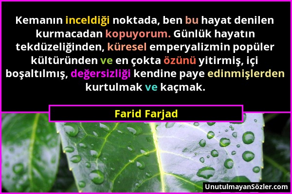 Farid Farjad - Kemanın inceldiği noktada, ben bu hayat denilen kurmacadan kopuyorum. Günlük hayatın tekdüzeliğinden, küresel emperyalizmin popüler kül...