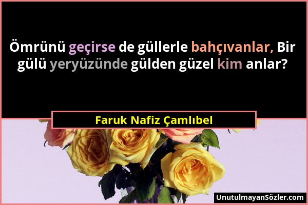 Faruk Nafiz Çamlıbel - Ömrünü geçirse de güllerle bahçıvanlar, Bir gülü yeryüzünde gülden güzel kim anlar?...