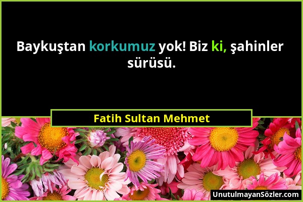 Fatih Sultan Mehmet - Baykuştan korkumuz yok! Biz ki, şahinler sürüsü....