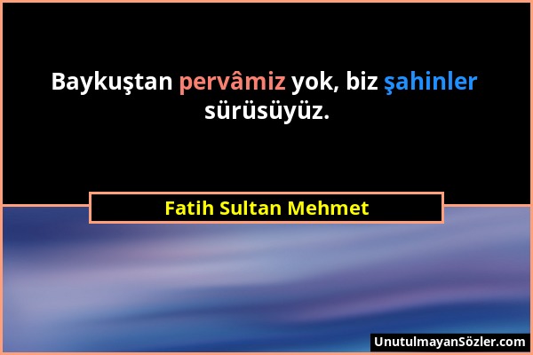 Fatih Sultan Mehmet - Baykuştan pervâmiz yok, biz şahinler sürüsüyüz....