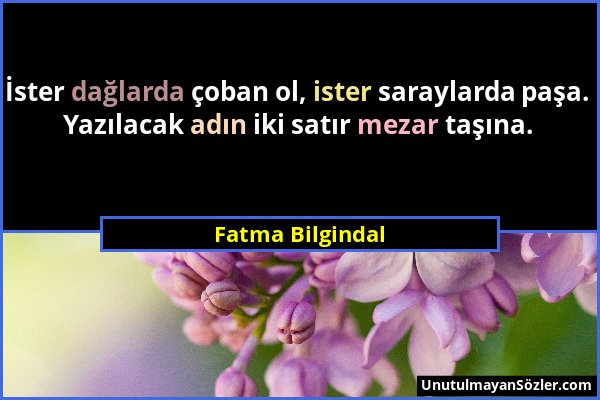 Fatma Bilgindal - İster dağlarda çoban ol, ister saraylarda paşa. Yazılacak adın iki satır mezar taşına....