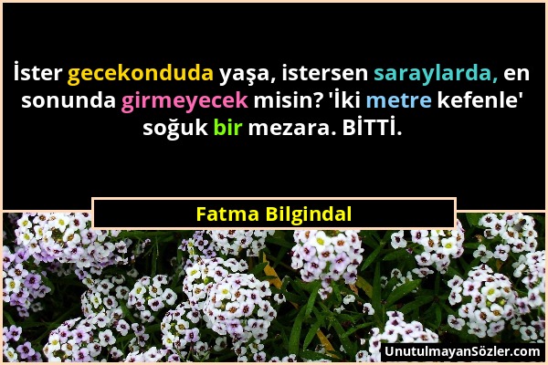 Fatma Bilgindal - İster gecekonduda yaşa, istersen saraylarda, en sonunda girmeyecek misin? 'İki metre kefenle' soğuk bir mezara. BİTTİ....