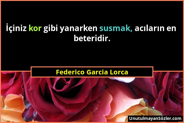 Federico Garcia Lorca - İçiniz kor gibi yanarken susmak, acıların en beteridir....