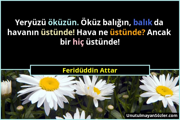 Feridüddin Attar - Yeryüzü öküzün. Öküz balığın, balık da havanın üstünde! Hava ne üstünde? Ancak bir hiç üstünde!...