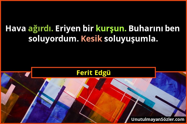 Ferit Edgü - Hava ağırdı. Eriyen bir kurşun. Buharını ben soluyordum. Kesik soluyuşumla....