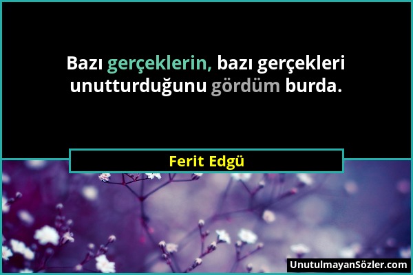 Ferit Edgü - Bazı gerçeklerin, bazı gerçekleri unutturduğunu gördüm burda....