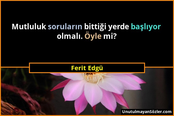 Ferit Edgü - Mutluluk soruların bittiği yerde başlıyor olmalı. Öyle mi?...