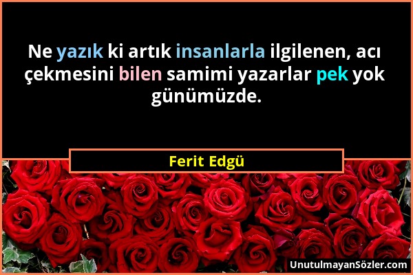 Ferit Edgü - Ne yazık ki artık insanlarla ilgilenen, acı çekmesini bilen samimi yazarlar pek yok günümüzde....