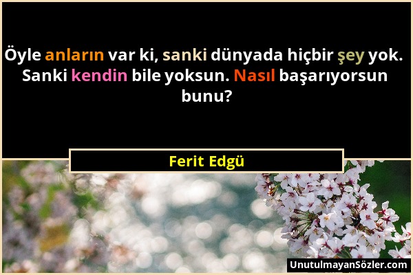 Ferit Edgü - Öyle anların var ki, sanki dünyada hiçbir şey yok. Sanki kendin bile yoksun. Nasıl başarıyorsun bunu?...