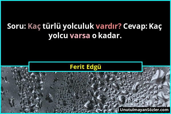 Ferit Edgü - Soru: Kaç türlü yolculuk vardır? Cevap: Kaç yolcu varsa o kadar....