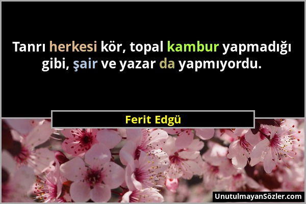 Ferit Edgü - Tanrı herkesi kör, topal kambur yapmadığı gibi, şair ve yazar da yapmıyordu....