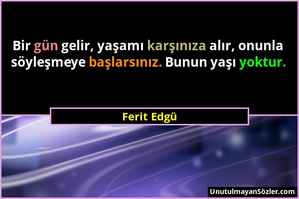 Ferit Edgü - Bir gün gelir, yaşamı karşınıza alır, onunla söyleşmeye başlarsınız. Bunun yaşı yoktur....