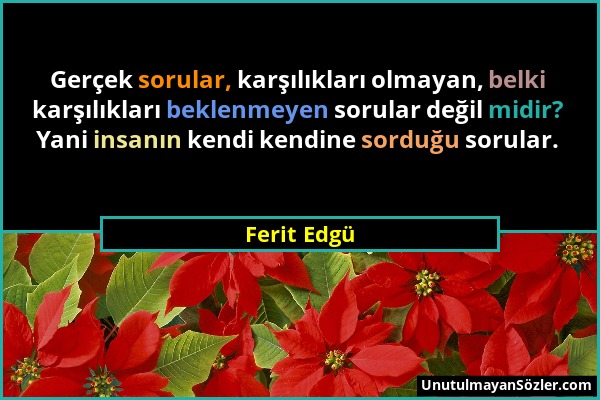 Ferit Edgü - Gerçek sorular, karşılıkları olmayan, belki karşılıkları beklenmeyen sorular değil midir? Yani insanın kendi kendine sorduğu sorular....