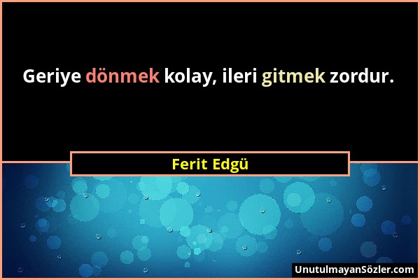 Ferit Edgü - Geriye dönmek kolay, ileri gitmek zordur....