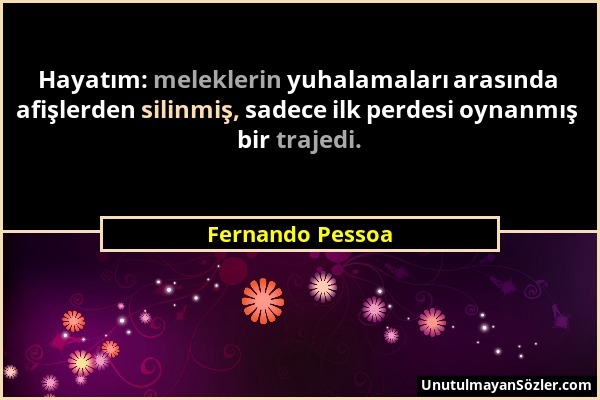 Fernando Pessoa - Hayatım: meleklerin yuhalamaları arasında afişlerden silinmiş, sadece ilk perdesi oynanmış bir trajedi....