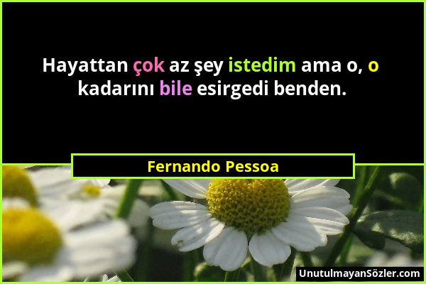Fernando Pessoa - Hayattan çok az şey istedim ama o, o kadarını bile esirgedi benden....