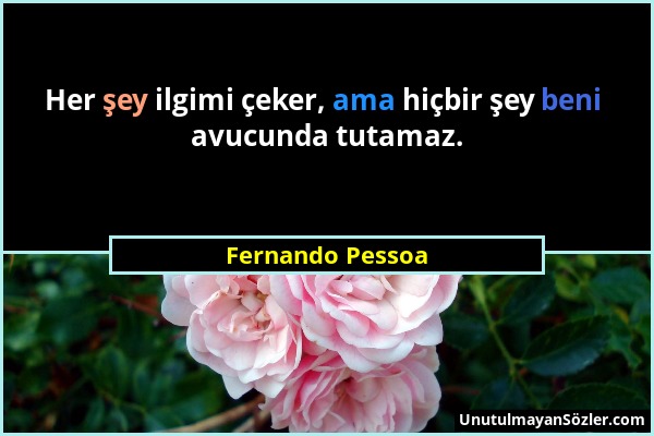 Fernando Pessoa - Her şey ilgimi çeker, ama hiçbir şey beni avucunda tutamaz....
