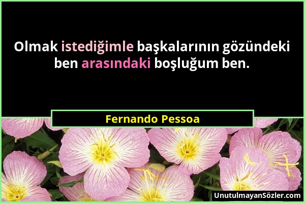 Fernando Pessoa - Olmak istediğimle başkalarının gözündeki ben arasındaki boşluğum ben....