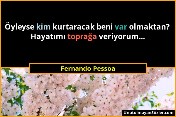 Fernando Pessoa - Öyleyse kim kurtaracak beni var olmaktan? Hayatımı toprağa veriyorum......