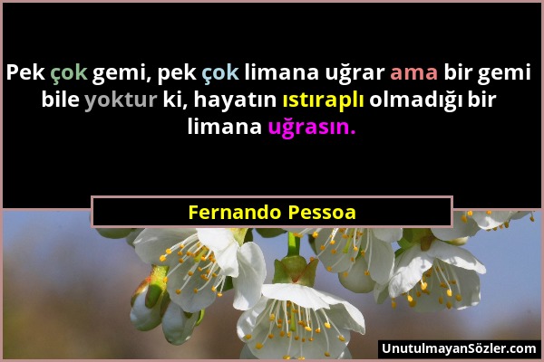 Fernando Pessoa - Pek çok gemi, pek çok limana uğrar ama bir gemi bile yoktur ki, hayatın ıstıraplı olmadığı bir limana uğrasın....