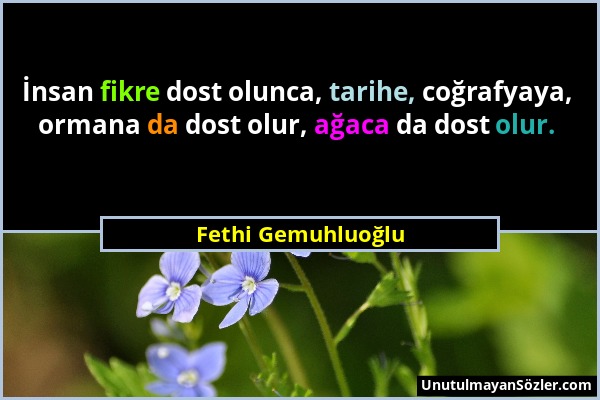 Fethi Gemuhluoğlu - İnsan fikre dost olunca, tarihe, coğrafyaya, ormana da dost olur, ağaca da dost olur....