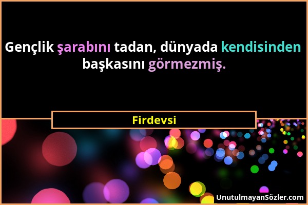 Firdevsi - Gençlik şarabını tadan, dünyada kendisinden başkasını görmezmiş....