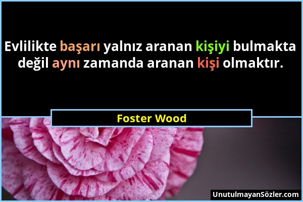 Foster Wood - Evlilikte başarı yalnız aranan kişiyi bulmakta değil aynı zamanda aranan kişi olmaktır....