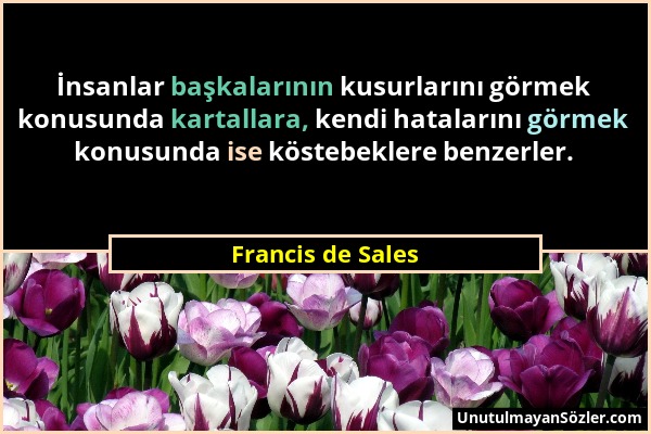 Francis de Sales - İnsanlar başkalarının kusurlarını görmek konusunda kartallara, kendi hatalarını görmek konusunda ise köstebeklere benzerler....