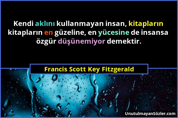 Francis Scott Key Fitzgerald - Kendi aklını kullanmayan insan, kitapların kitapların en güzeline, en yücesine de insansa özgür düşünemiyor demektir....