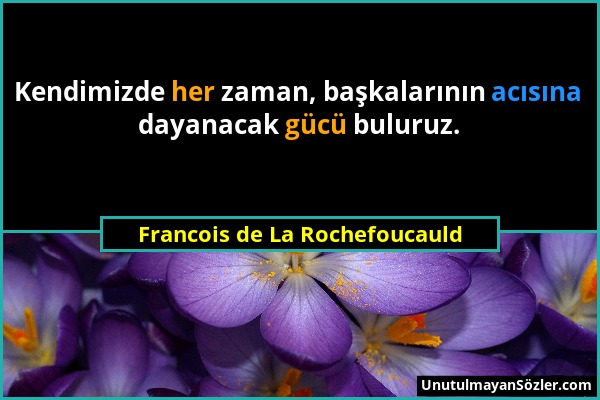 Francois de La Rochefoucauld - Kendimizde her zaman, başkalarının acısına dayanacak gücü buluruz....