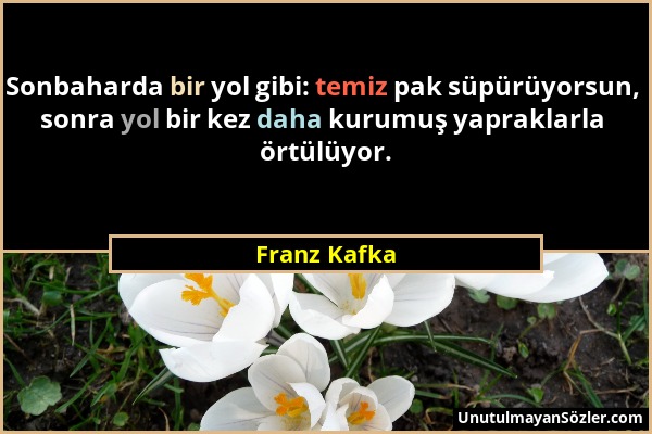 Franz Kafka - Sonbaharda bir yol gibi: temiz pak süpürüyorsun, sonra yol bir kez daha kurumuş yapraklarla örtülüyor....