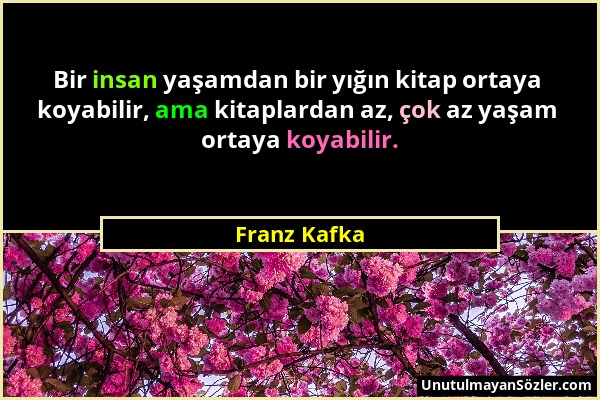 Franz Kafka - Bir insan yaşamdan bir yığın kitap ortaya koyabilir, ama kitaplardan az, çok az yaşam ortaya koyabilir....