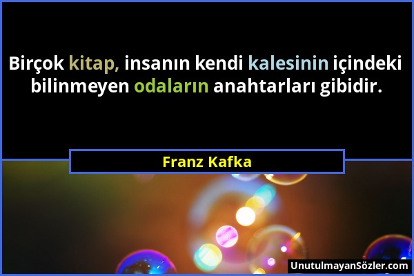 Franz Kafka - Birçok kitap, insanın kendi kalesinin içindeki bilinmeyen odaların anahtarları gibidir....