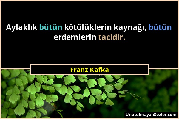 Franz Kafka - Aylaklık bütün kötülüklerin kaynağı, bütün erdemlerin tacidir....