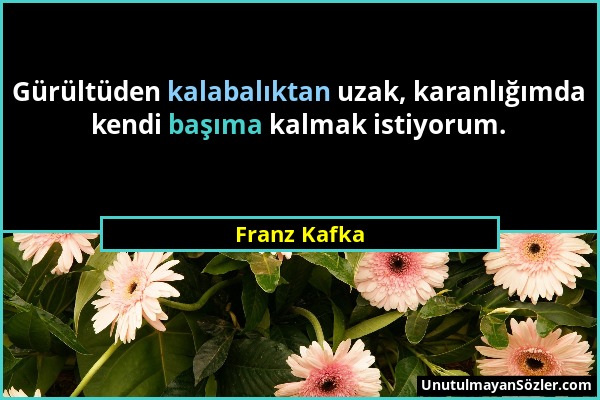 Franz Kafka - Gürültüden kalabalıktan uzak, karanlığımda kendi başıma kalmak istiyorum....