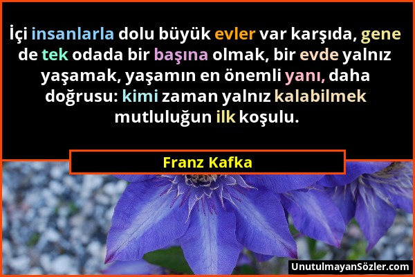 Franz Kafka - İçi insanlarla dolu büyük evler var karşıda, gene de tek odada bir başına olmak, bir evde yalnız yaşamak, yaşamın en önemli yanı, daha d...