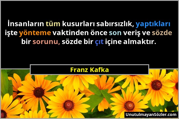 Franz Kafka - İnsanların tüm kusurları sabırsızlık, yaptıkları işte yönteme vaktinden önce son veriş ve sözde bir sorunu, sözde bir çıt içine almaktır...