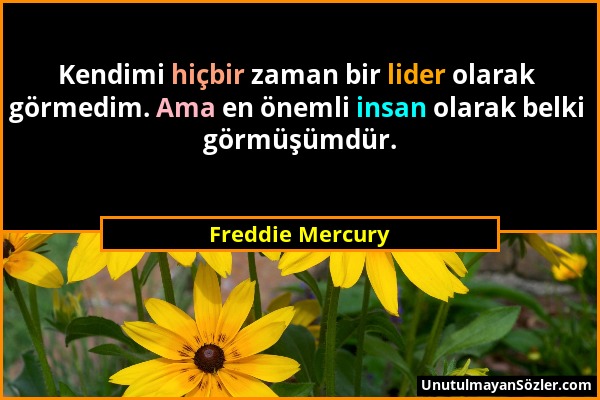 Freddie Mercury - Kendimi hiçbir zaman bir lider olarak görmedim. Ama en önemli insan olarak belki görmüşümdür....