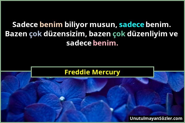 Freddie Mercury - Sadece benim biliyor musun, sadece benim. Bazen çok düzensizim, bazen çok düzenliyim ve sadece benim....