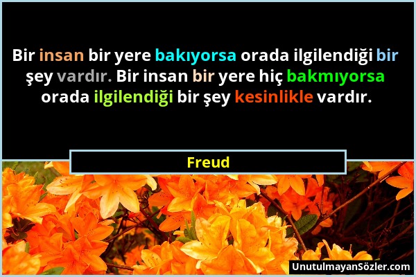 Freud - Bir insan bir yere bakıyorsa orada ilgilendiği bir şey vardır. Bir insan bir yere hiç bakmıyorsa orada ilgilendiği bir şey kesinlikle vardır....