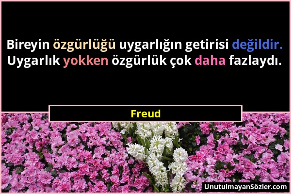 Freud - Bireyin özgürlüğü uygarlığın getirisi değildir. Uygarlık yokken özgürlük çok daha fazlaydı....