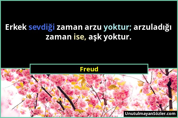 Freud - Erkek sevdiği zaman arzu yoktur; arzuladığı zaman ise, aşk yoktur....