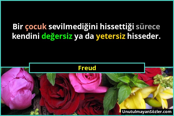 Freud - Bir çocuk sevilmediğini hissettiği sürece kendini değersiz ya da yetersiz hisseder....