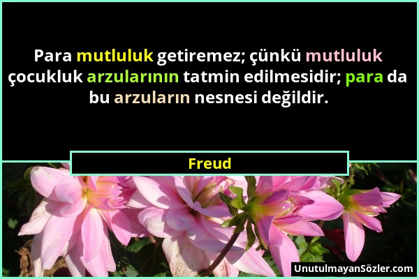 Freud - Para mutluluk getiremez; çünkü mutluluk çocukluk arzularının tatmin edilmesidir; para da bu arzuların nesnesi değildir....