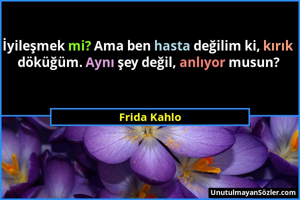 Frida Kahlo - İyileşmek mi? Ama ben hasta değilim ki, kırık döküğüm. Aynı şey değil, anlıyor musun?...