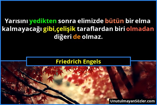 Friedrich Engels - Yarısını yedikten sonra elimizde bütün bir elma kalmayacağı gibi,çelişik taraflardan biri olmadan diğeri de olmaz....